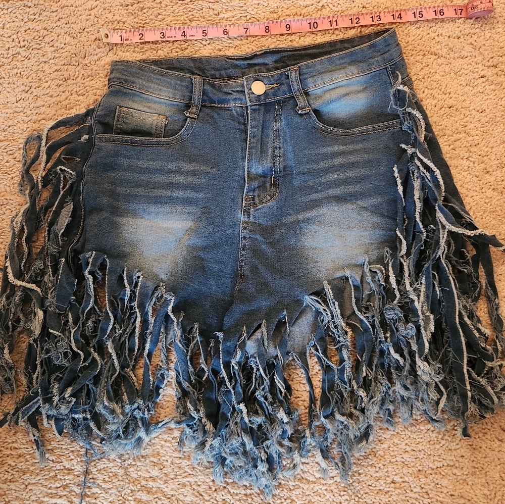 Frayed Denim Fringe Shorts Sz. Small - Picture 4 of 5